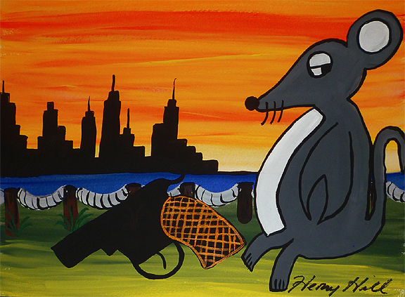 Henry Hill Goodfella Original Mob Art New York Rat with Pizza 12 x 15